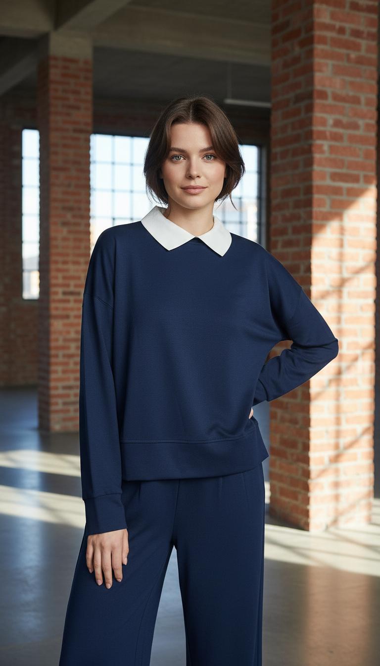 MODAL KUMAŞ TRİKO YAKA 2Lİ TAKIM-LACİVERT ek resim